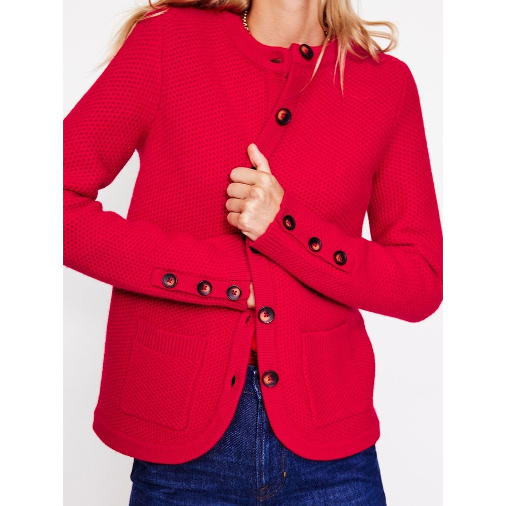 Boden Textured Stitch Wool Cardigan Red Button Front Estimated L